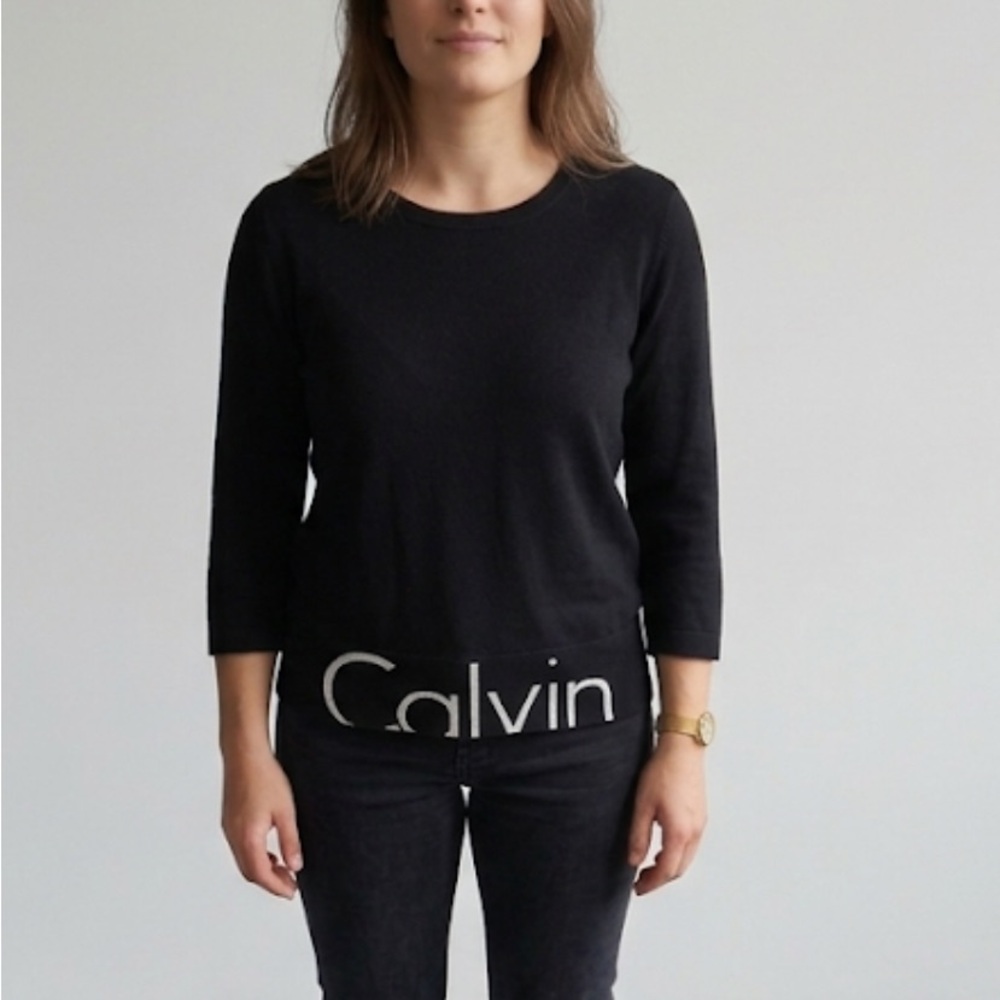 CALVIN KLEIN- Black Crewneck Logo Top